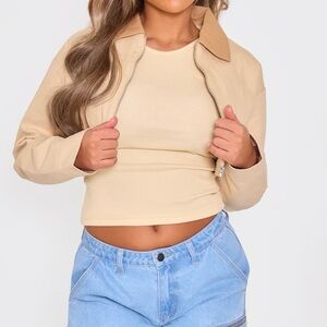 PLT Canvas two tone cropped jacket Tan Size 8 NWT